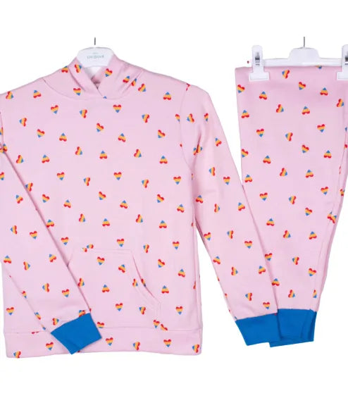Hearts Baby Pink Full Sleeve Pj Set