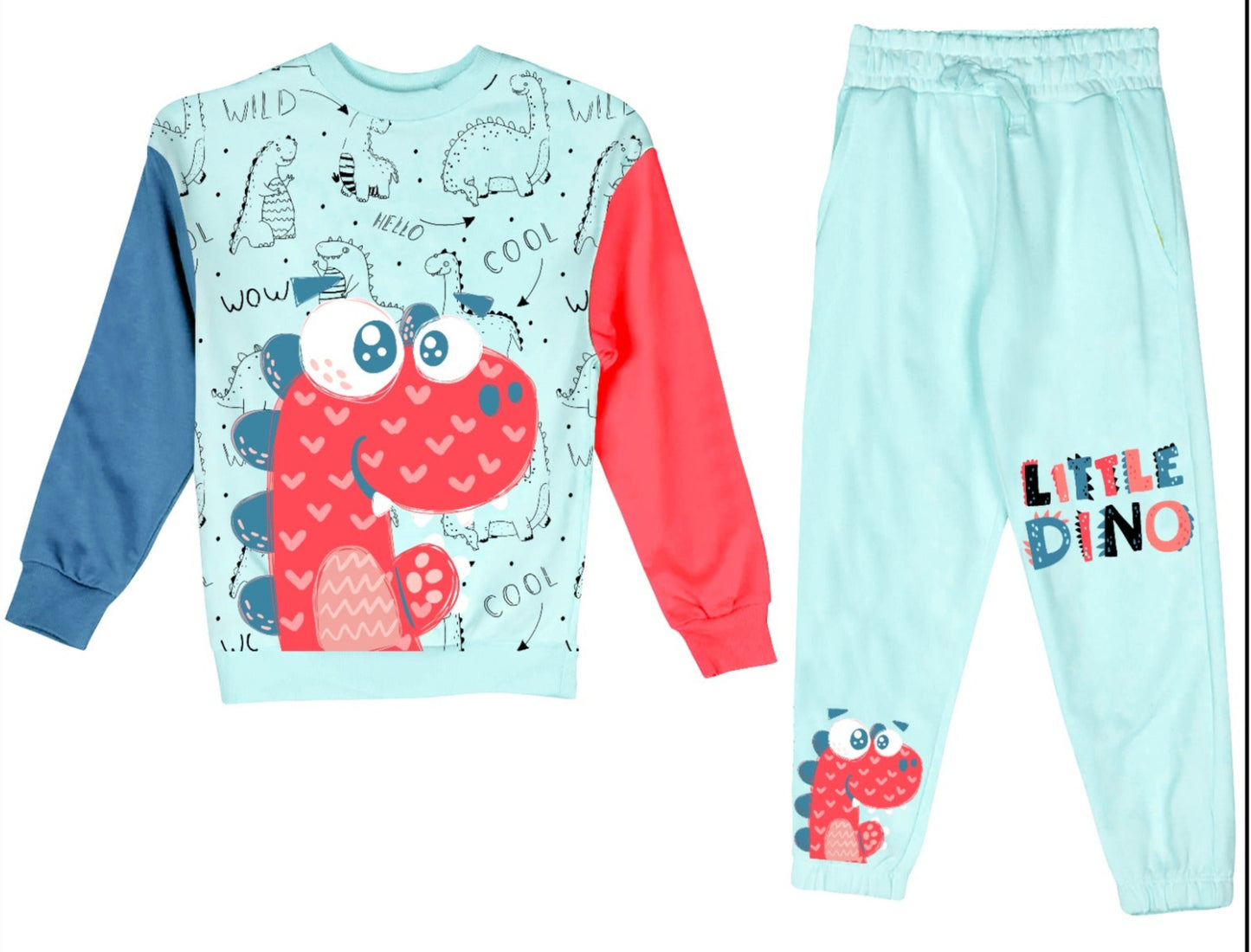 Blue Little Dino Full Sleeve Pj Set